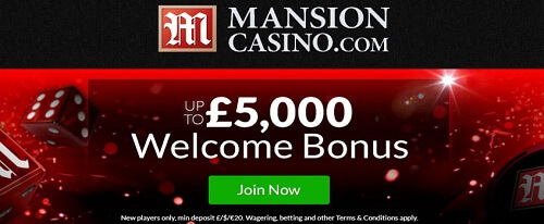 Welcome bonus of $5000 at Mansion casino